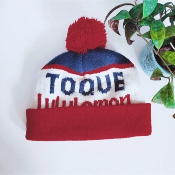 LULULEMON Iconic Vintage "Cheer Me On" Red/Blue Olimpic Ski Beanie Toque - Picture 2 of 10
